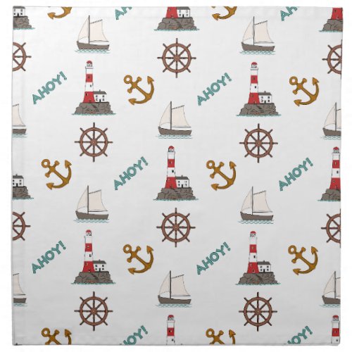 Sailing Pattern Color on White Cloth Napkin