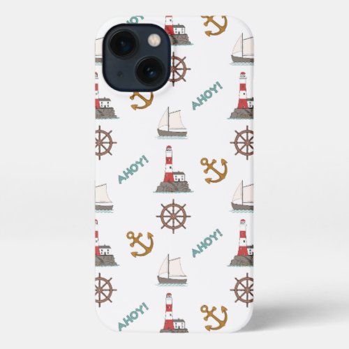 Sailing Pattern Color on White iPhone 13 Case