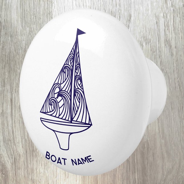 Sailing Personalized Boat Name Ceramic Knob (Personalized sailing boat yacht boat name ceramic door pull or knob for boat, beach or lake house)