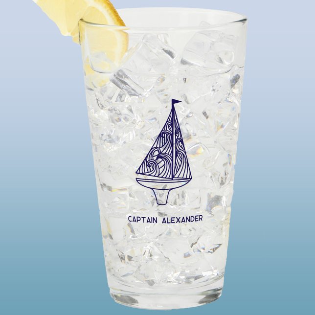 Sailing Personalized Captain Name Glass (Personalized sailing boat yacht captain custom name glass tumbler)