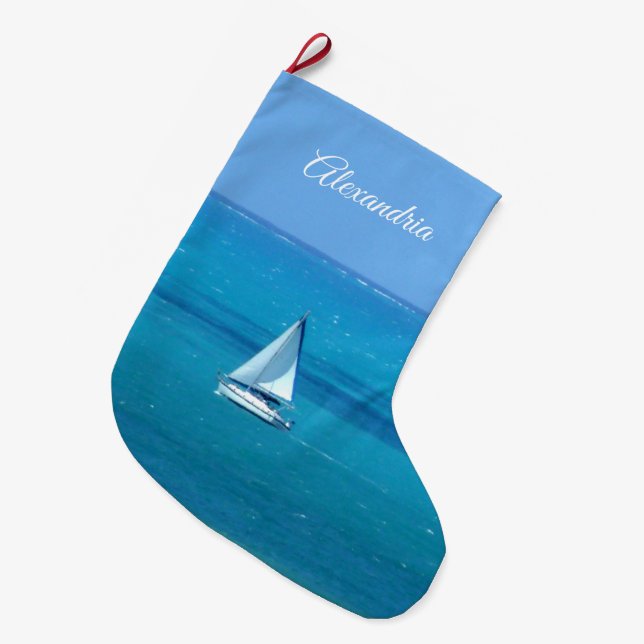 Sailing Personalized Large Christmas Stocking (Front (Hanging))