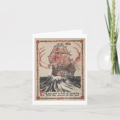 Sailing Pirate Ship Vintage Book Illustration Note Card