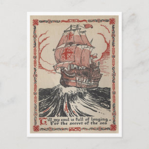 Sailing Pirate Ship Vintage Book Illustration Postcard