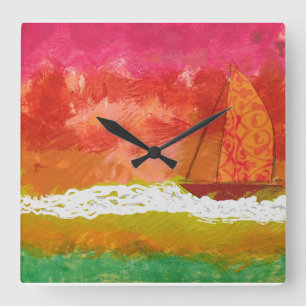 Sailing Red Skies Square Wall Clock