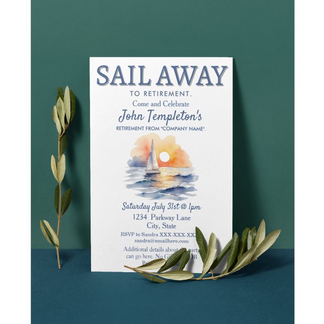 Sailing Retirement Party Invitations Sail Away (Sail Away! Sailing Sailboat Retirement party invitations)