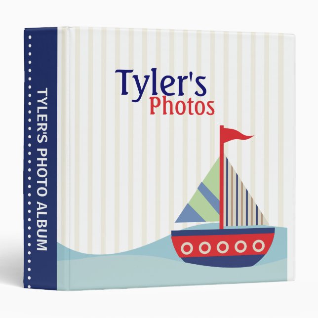 SAILING SAIL BOAT BOY BABY SCRAPBOOK KEEPSAKE 3 RING BINDER (Front/Spine)