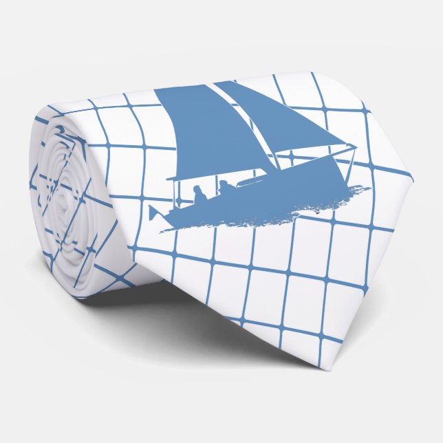 Sailing Sail Boat on Blue Check Necktie (Rolled)