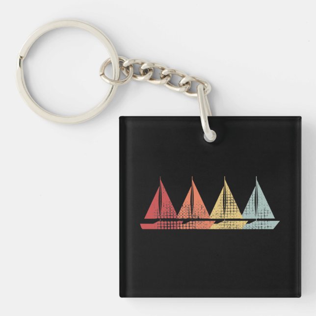 Sailing Sail Boat Retro Keychain (Front)
