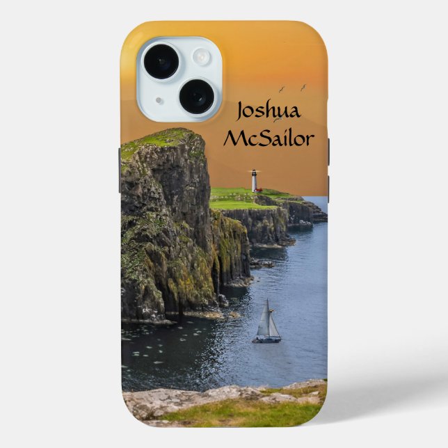 Sailing Sailboat and Lighthouse Personalize name Case-Mate iPhone Case (Back)