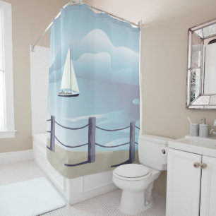 Sailing Sailboat Aqua Ocean Shower Curtain