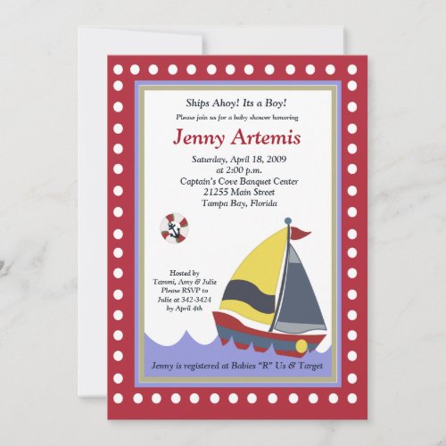 Sailing Sailboat Boat Nautical Baby Shower 5x7 Personalized Announcement