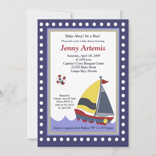 Sailing Sailboat Boat Nautical Baby Shower 5x7 Custom Invite