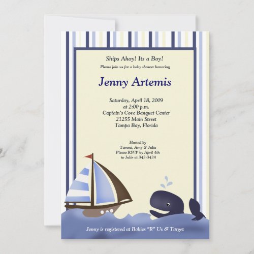 Sailing Sailboat Boat Nautical Baby Shower 5x7 Invite