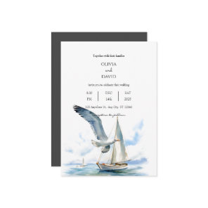 Sailing Sailboat Cruise With Seagull Ocean Wedding Invitation