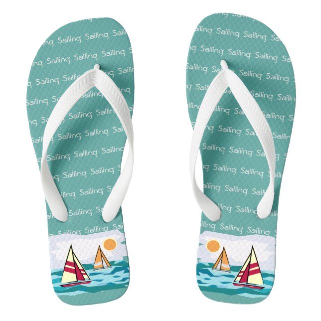 Sailing Sailboat Tiled Text Design Flip Flops (Footbed)