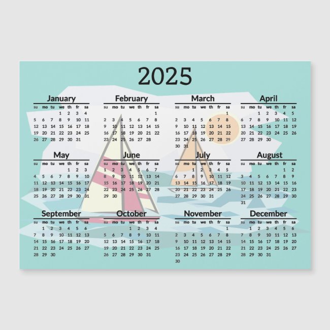 Sailing Sailboats 2025 Calendar Magnetic Card