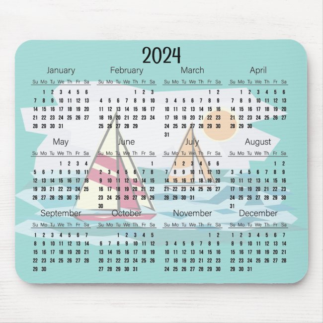 Sailing Sailboats Design 2024 Calendar Mouse Pad