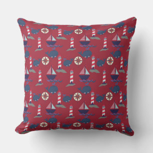Sailing, Sailing!   Striped Lighthouses   Saliboat Outdoor Pillow