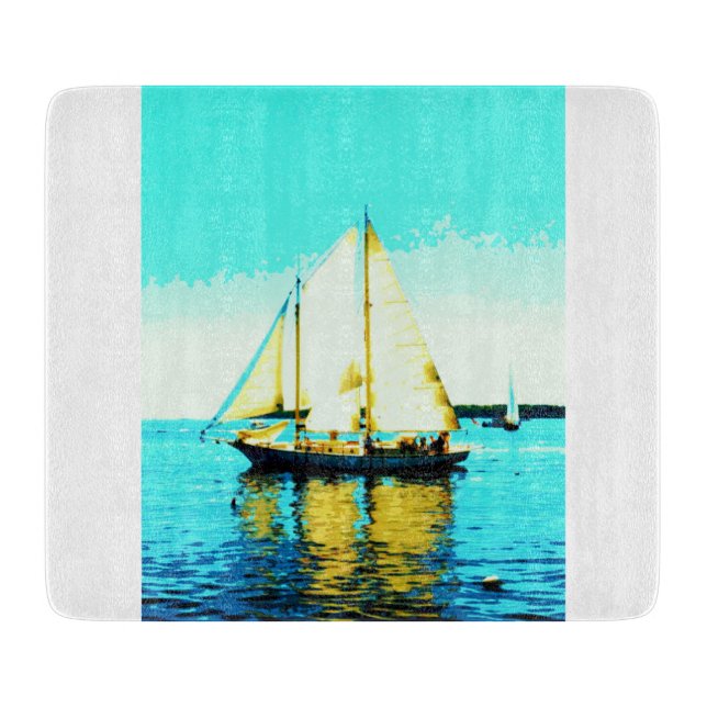 sailing schooner glass cutting board (Front)