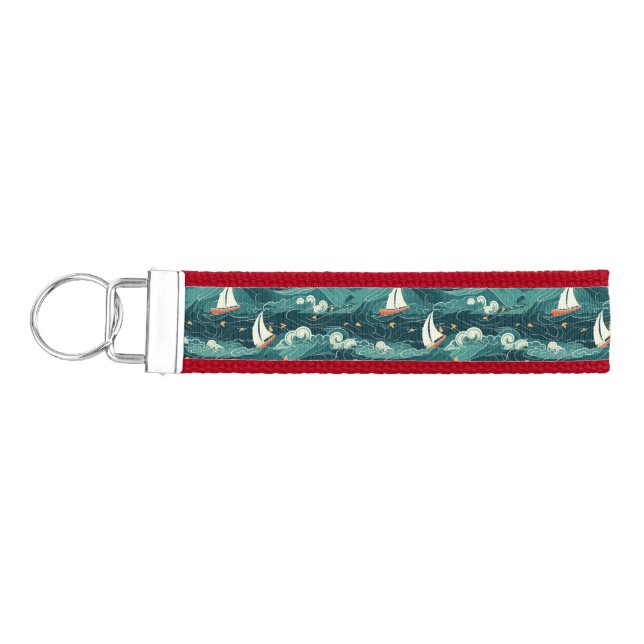 Sailing Seas Design Band Wrist Keychain (Keys on Left)