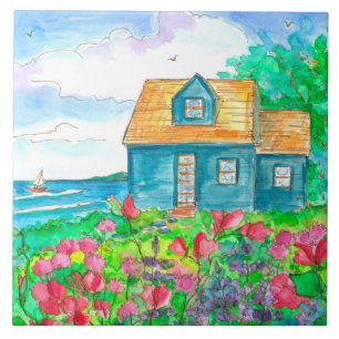 Sailing Seaside Cottage Sweet Peas Ceramic Tile