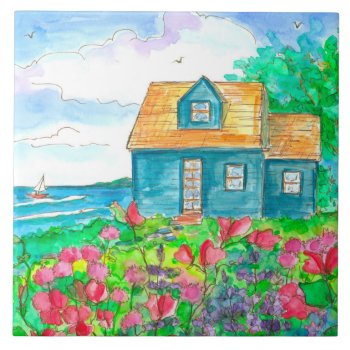Sailing Seaside Cottage Sweet Peas Ceramic Tile by CountryGarden at Zazzle
