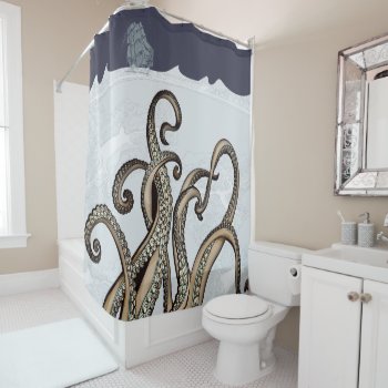 Sailing Ship And Sea Monster Kraken Shower Curtain by UTeezSF at Zazzle