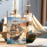 Sailing Ship at Dawn Happy Birthday Brother        Card<br><div class="desc">Looking to snag the ultimate card for your brother's special day? With a majestic sailing ship cruising the ocean at dawn on the front, with a cool anchor detail on the back – it's like sending him on a nautical adventure without leaving the couch! We've even got a birthday wish...</div>