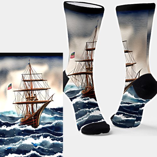 Sailing Ship At Sea in Waves  Storm Socks