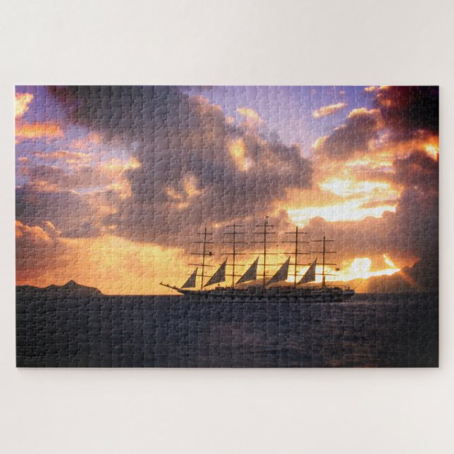 Sailing Ship at Sunset Jigsaw Puzzle (Horizontal)
