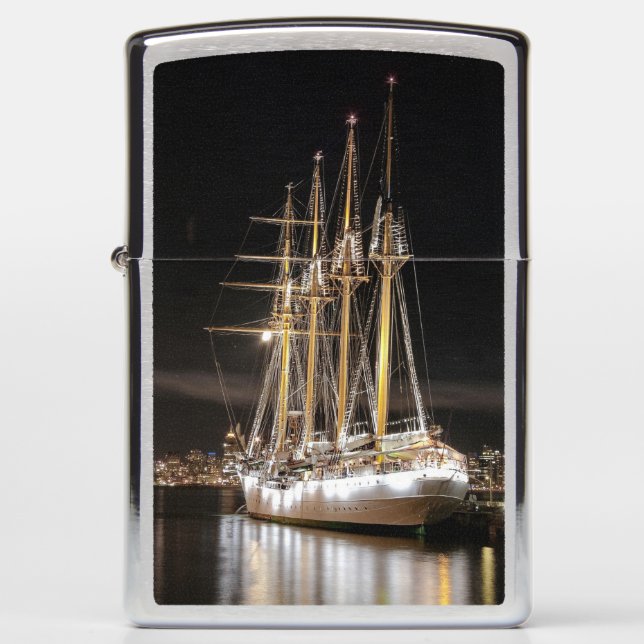 Sailing ship at  the pier by Alex Lyubar Zippo Lighter (Front)