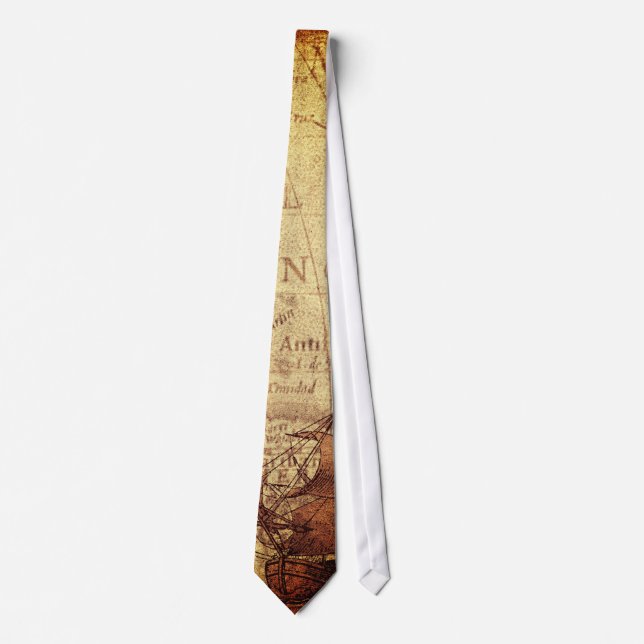 Sailing Ship Discovery Age Old World Map Neck Tie (Front)