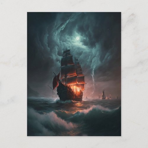 Sailing Ship Fighting Waves And Storm In The Sea Postcard