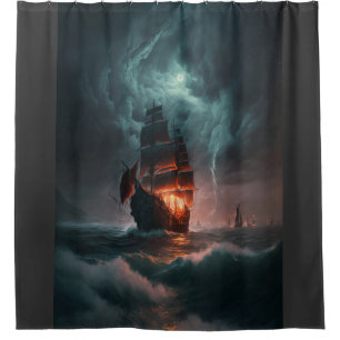 Sailing Ship Fighting Waves And Storm In The Sea Shower Curtain