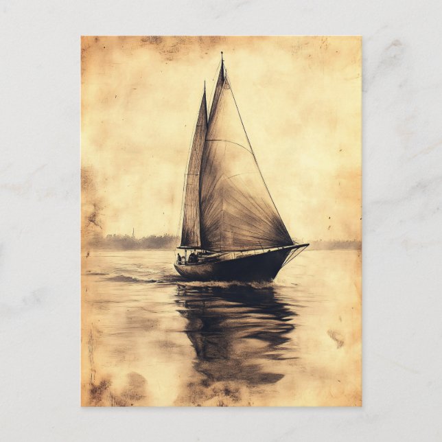 Sailing Ship in Charcoal on Parchment Postcard (Front)