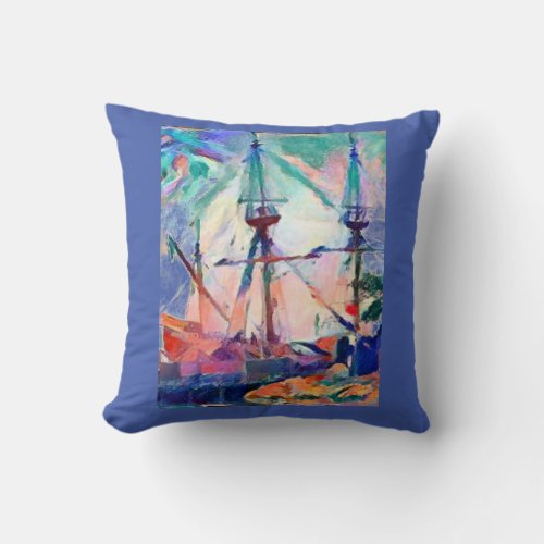 sailing ship in port whimsical design throw pillow
