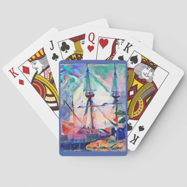 sailing ship in port whimsical fun poker cards (Back)