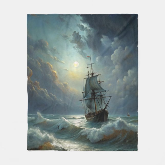 Sailing Ship in the Ocean Fleece Blanket (Front)