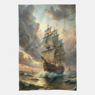 Sailing Ship in the Ocean Kitchen Towel