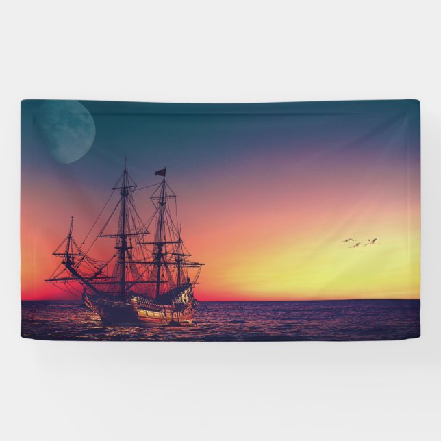 Sailing Ship into the Sunset Banner (Horizontal)