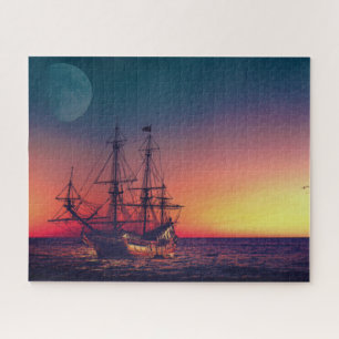 Sailing Ship into the Sunset Jigsaw Puzzle