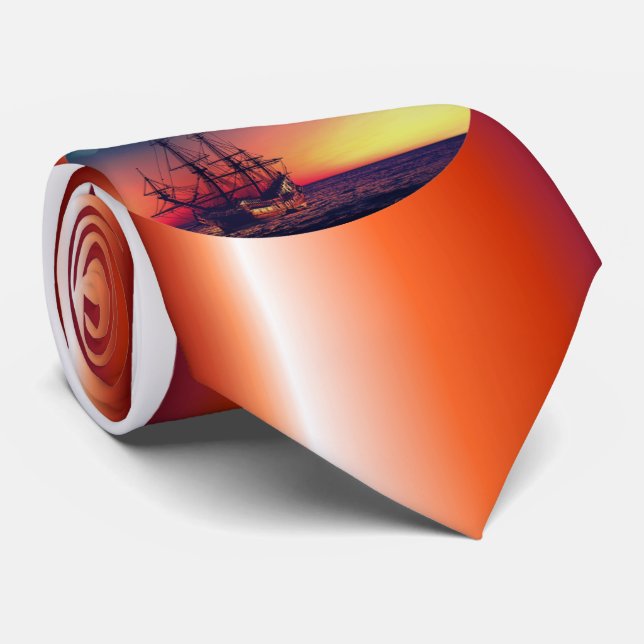 Sailing Ship into the Sunset Neck Tie (Rolled)