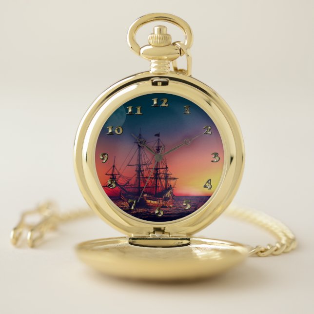 Sailing Ship into the Sunset Pocket Watch (Inside)