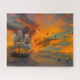 Sailing Ship Nautical Dolphins Jigsaw Puzzle