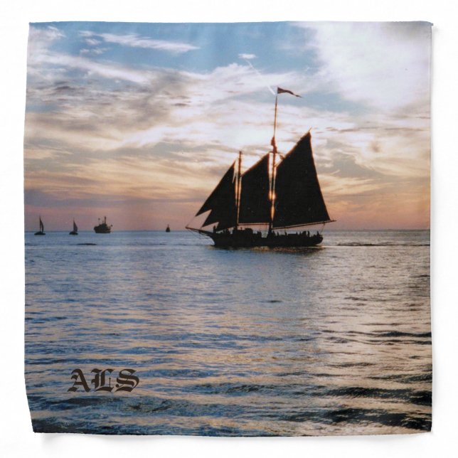 Sailing Ship on Calm Sea at Sunset Seascape Design Bandana (Front)