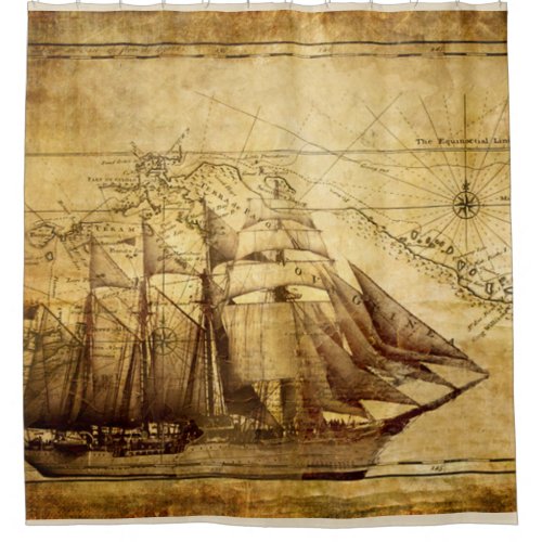 sailing ship on parchment shower curtain