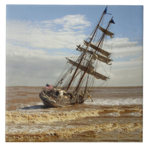 SAILING SHIP ON THE BEACH CERAMIC TILE