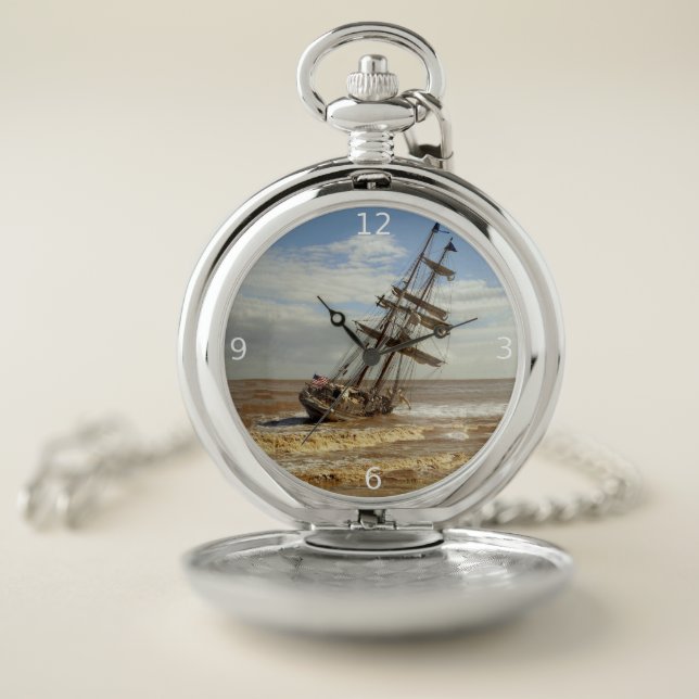 SAILING SHIP ON THE BEACH POCKET WATCH (Inside)
