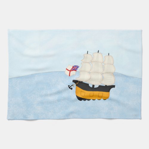 Sailing Ship on the Open Sea Kitchen Towel