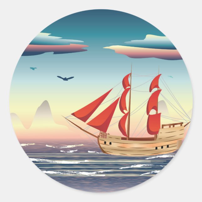 Sailing Ship on the Sea 2 Classic Round Sticker (Front)